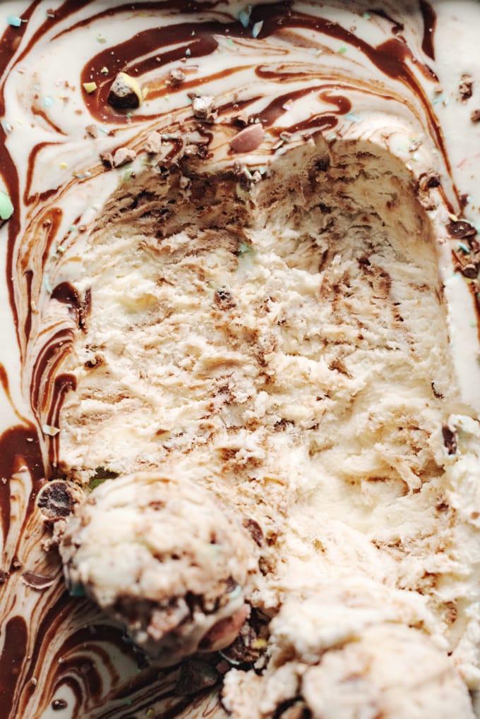 Close up of ice cream texture after scooping