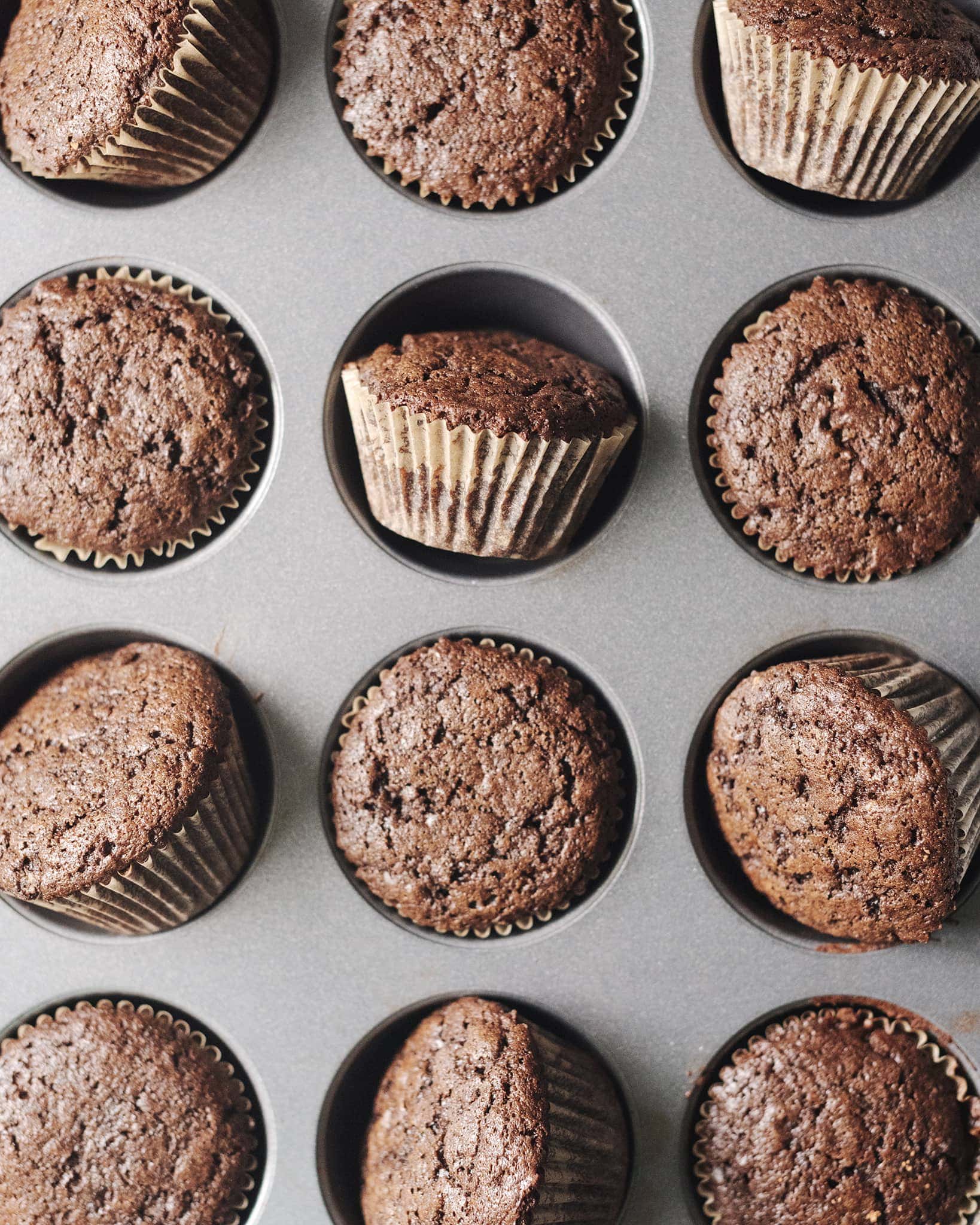 Chocolate cupcakes in a muffin pan