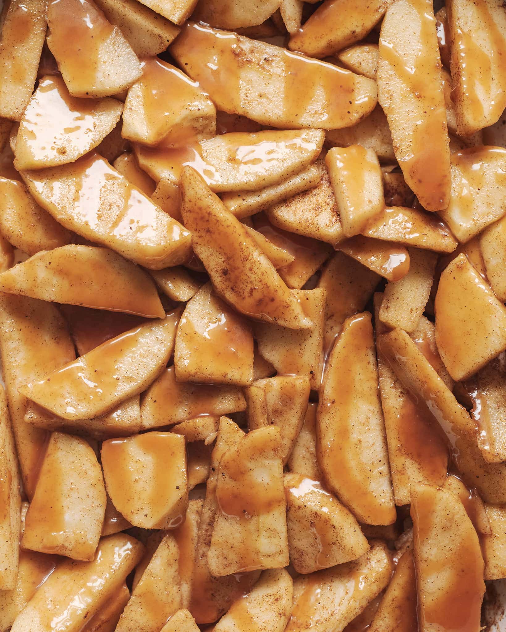 Apple slices drizzled with caramel sauce