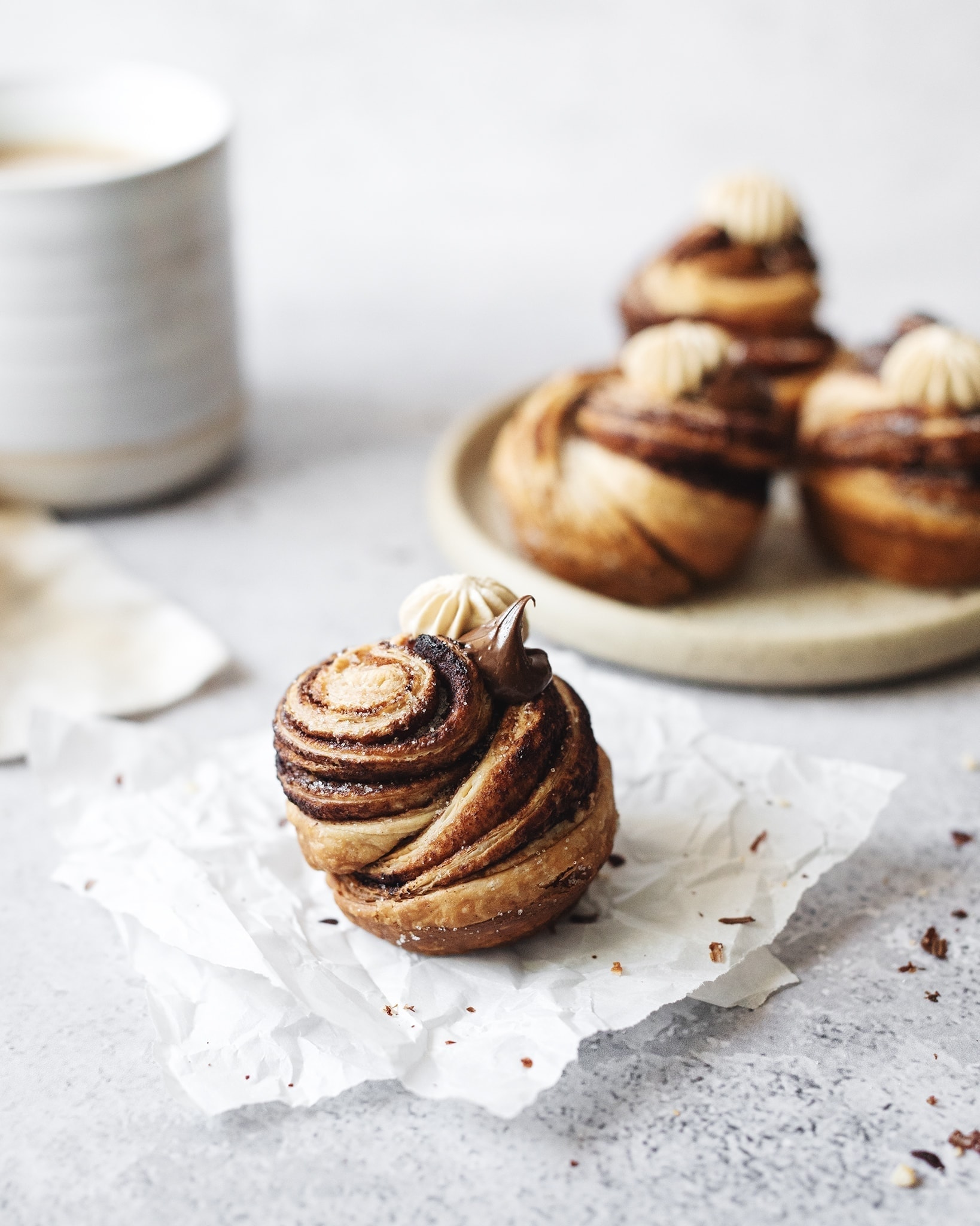 Nutella cruffin on top of parchment paper