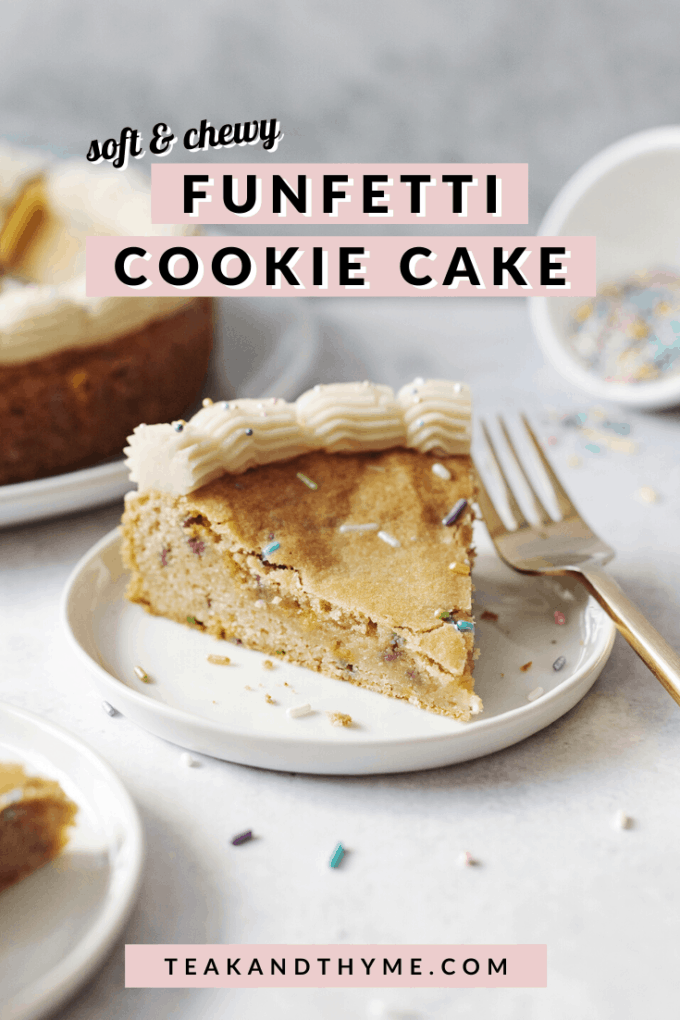 A slice of cookie cake on a plate