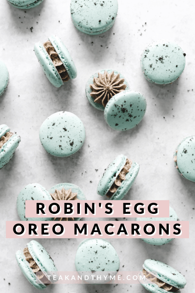 Macarons scattered on table