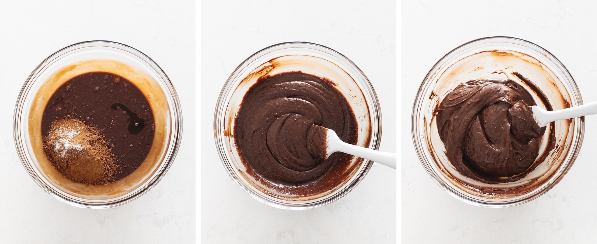 Mixing chocolate cake batter in a bowl