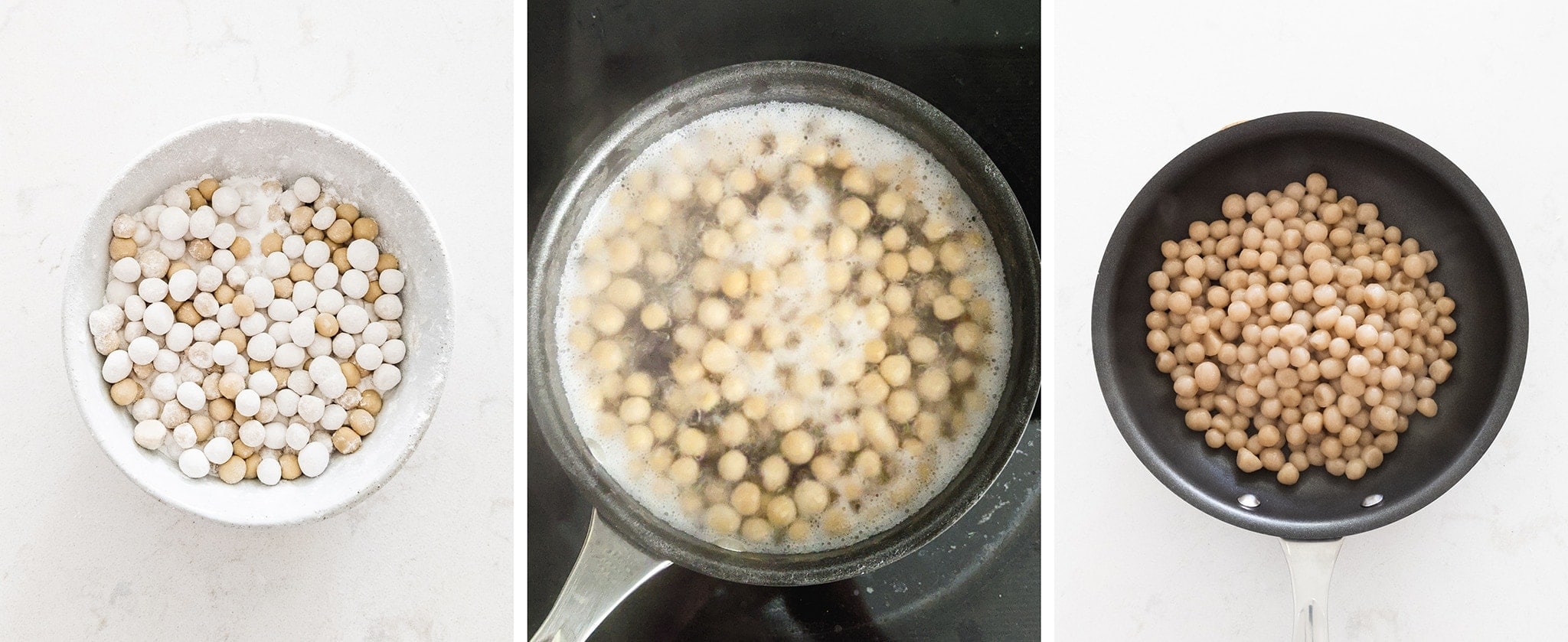 Boiling hand rolled boba pearls