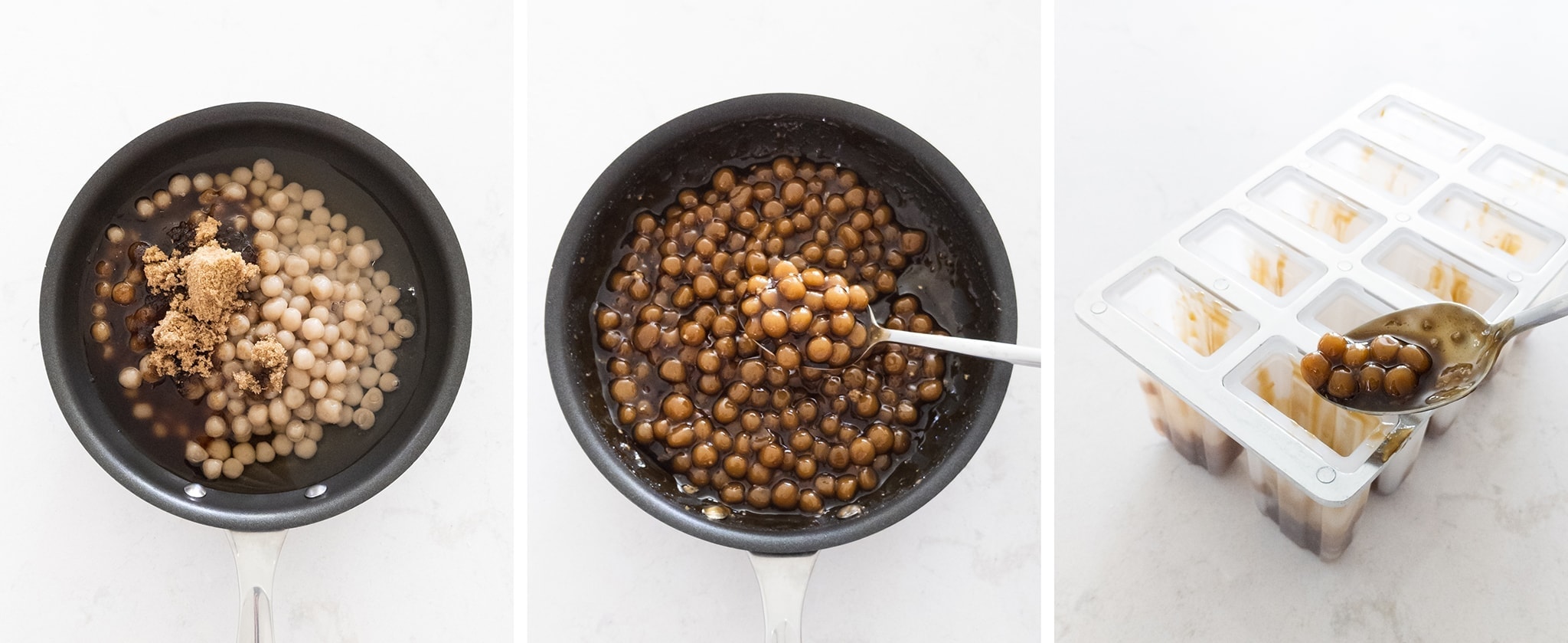 Hand rolled boba pearls in brown sugar syrup