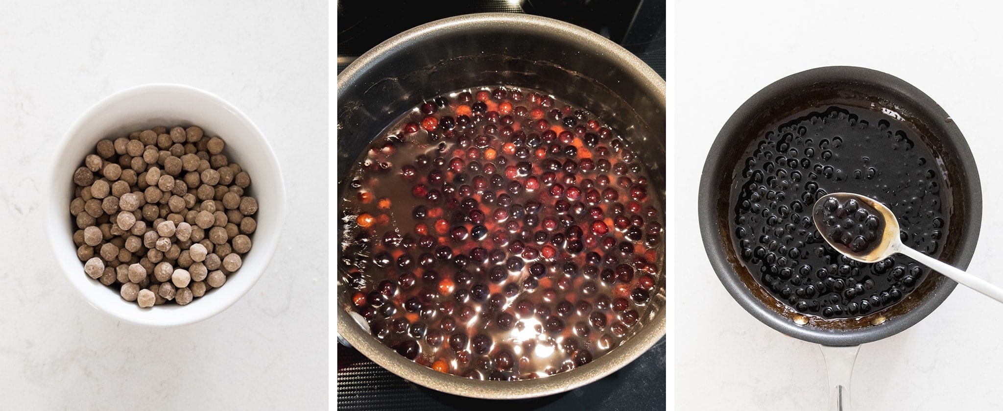 Cooking boba tapioca pearls in a pot