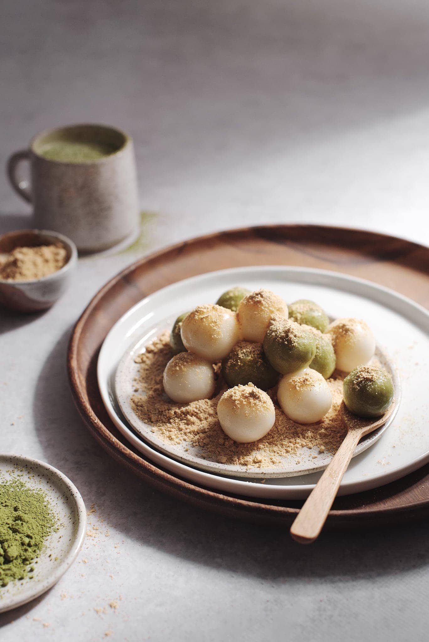 Pile of kinako dango on plate