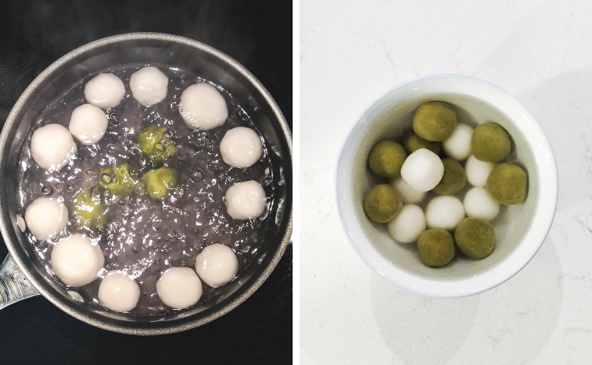 Boiling dango in water