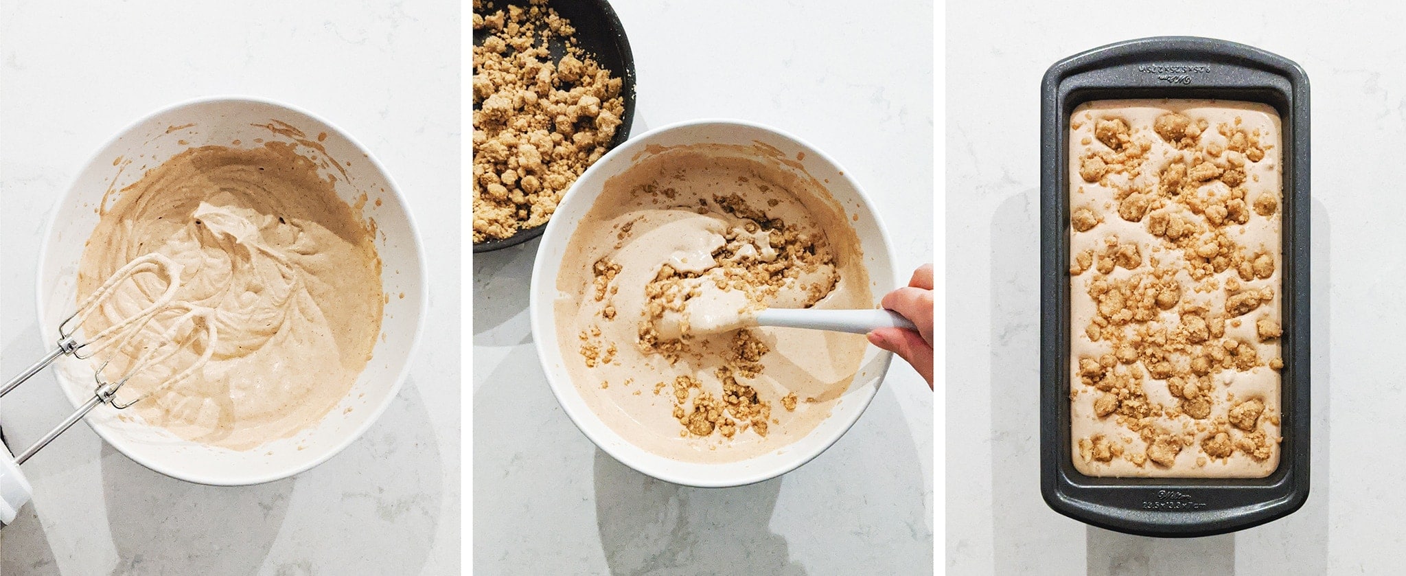 Mixing pie pieces into pumpkin ice cream