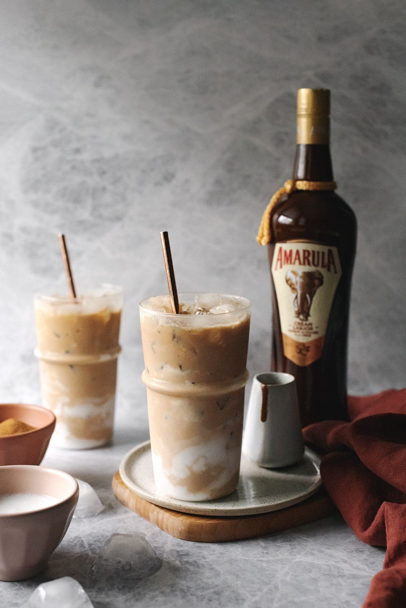 Iced coconut latte with Amarula bottle