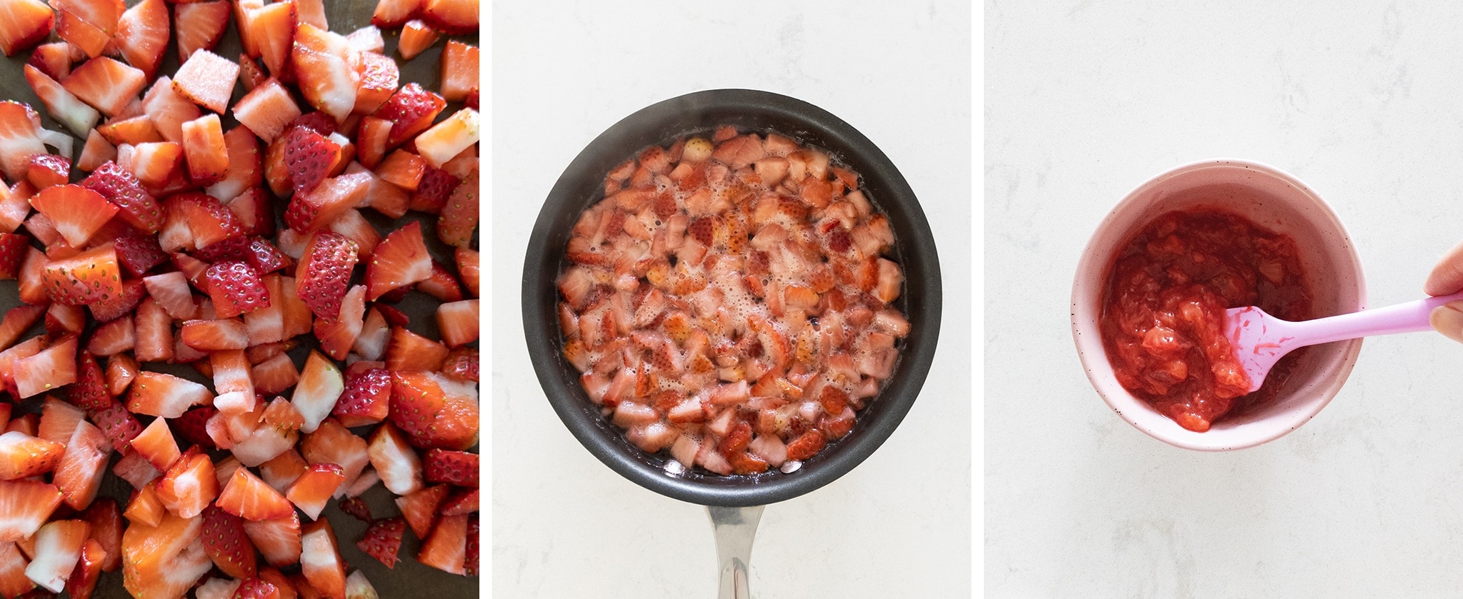 Cooking down strawberries in a pan