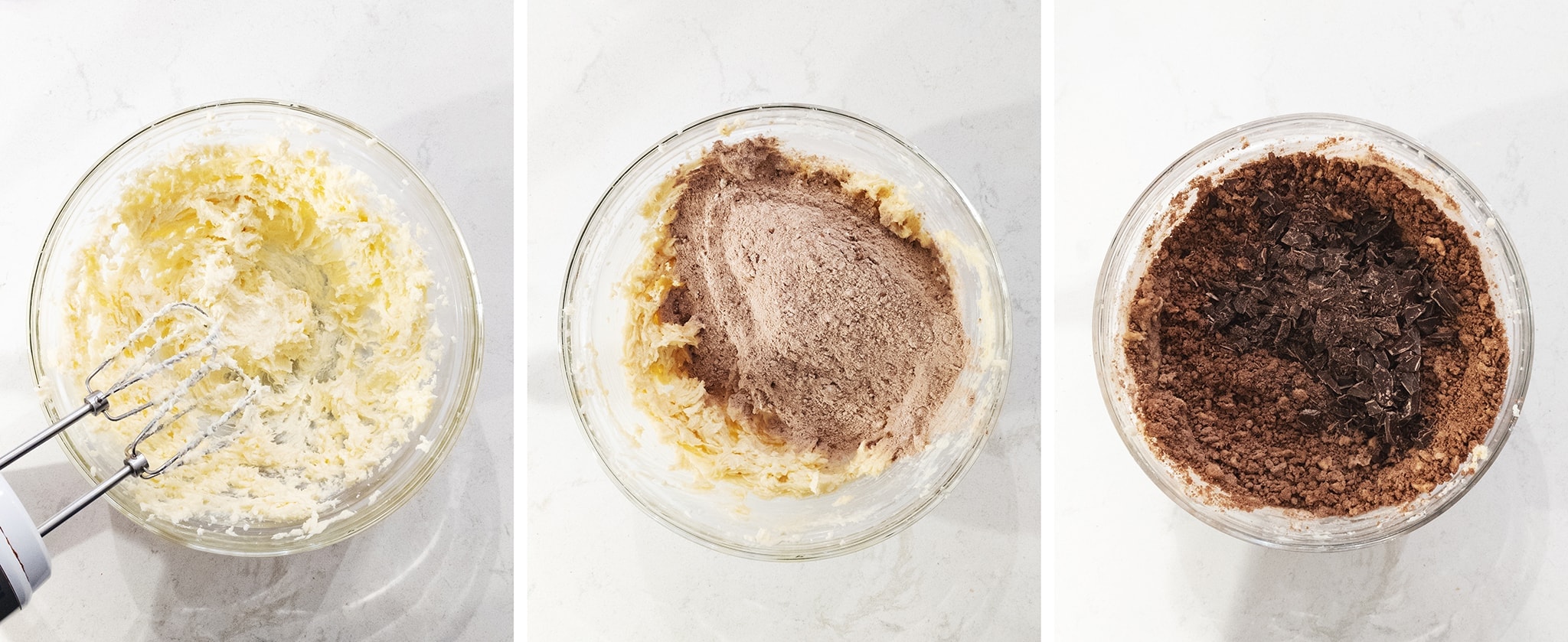 Mixing chocolate cookie dough in a bowl