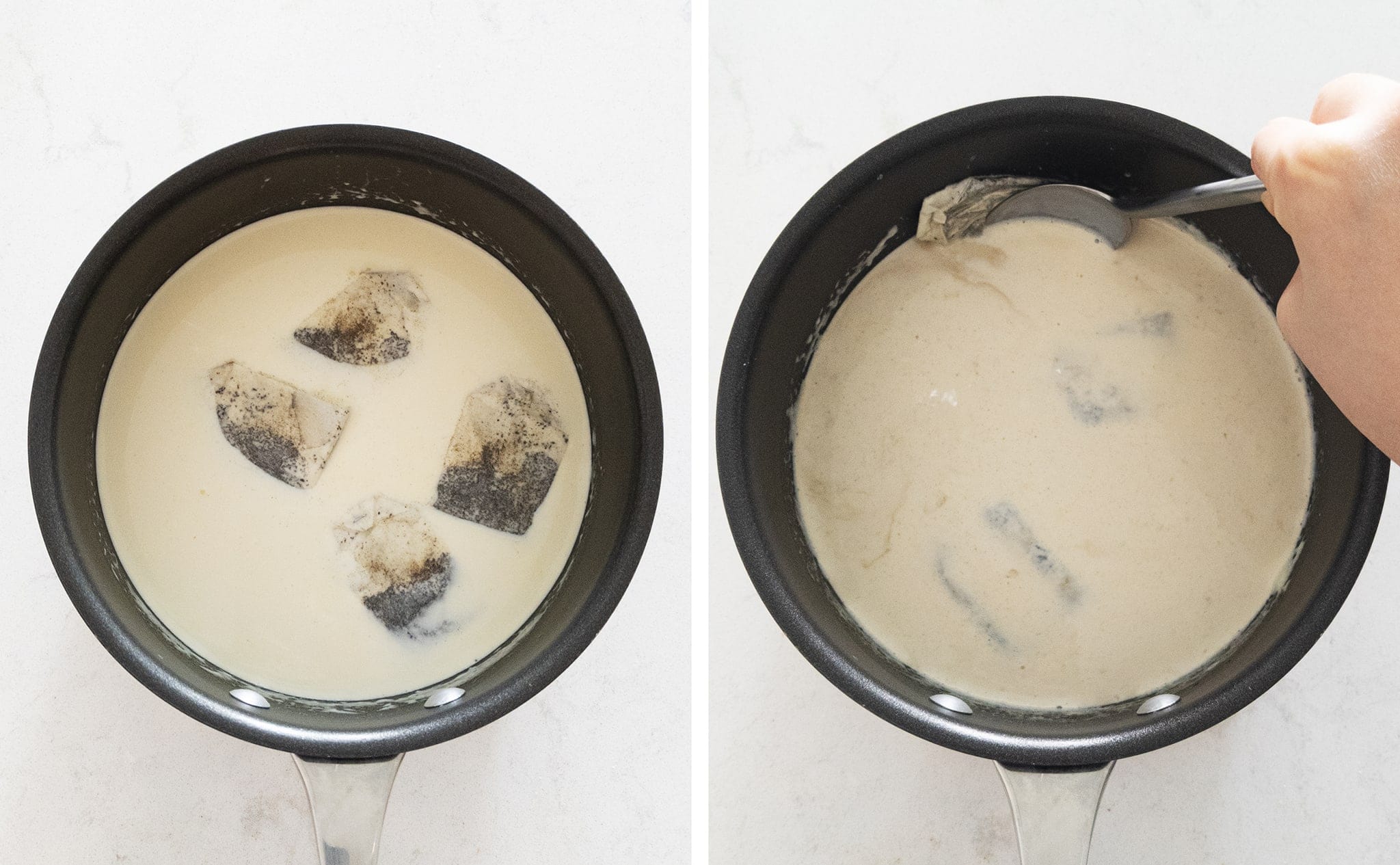 steeping milk with tea bags