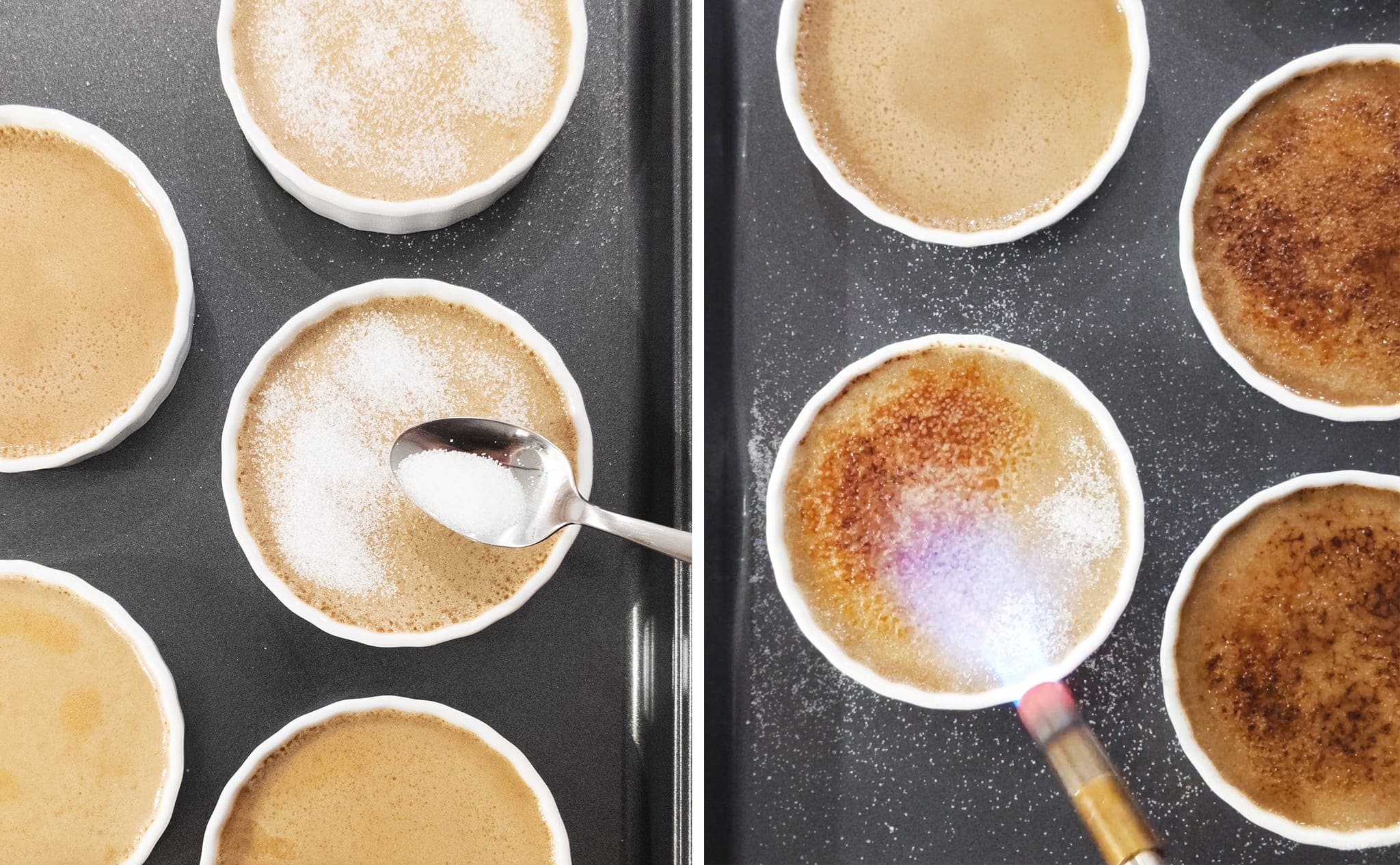 caramelizing sugar topping with a blowtorch