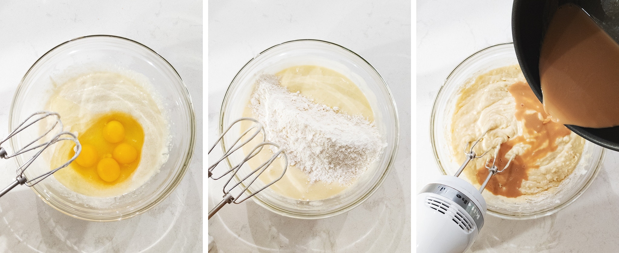 mixing cake batter in a bowl