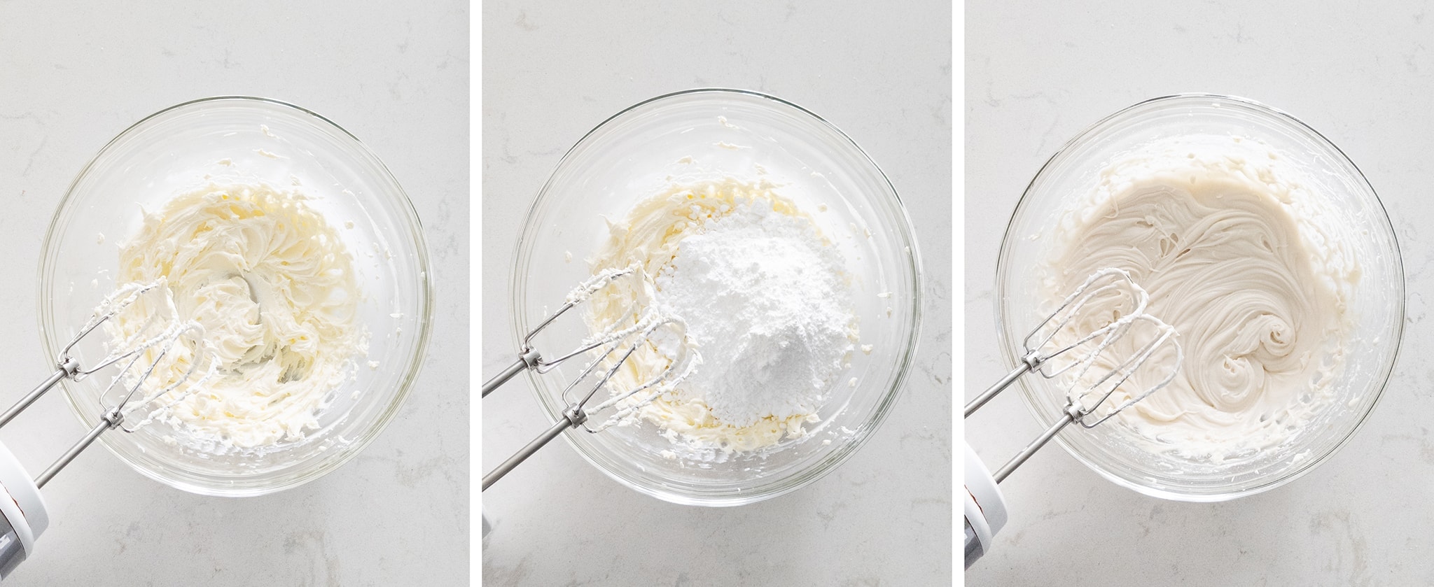 mixing cream cheese frosting in a bowl