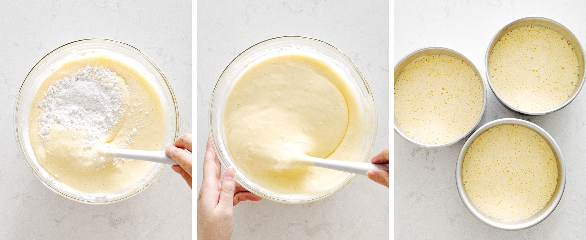 Folding flour into sponge cake batter