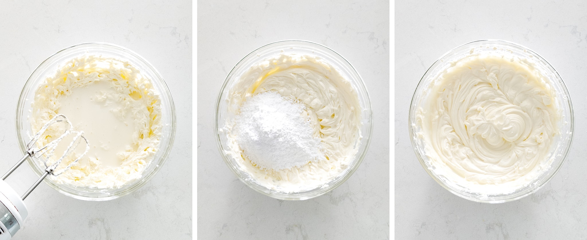Mixing cream cheese frosting in a bowl