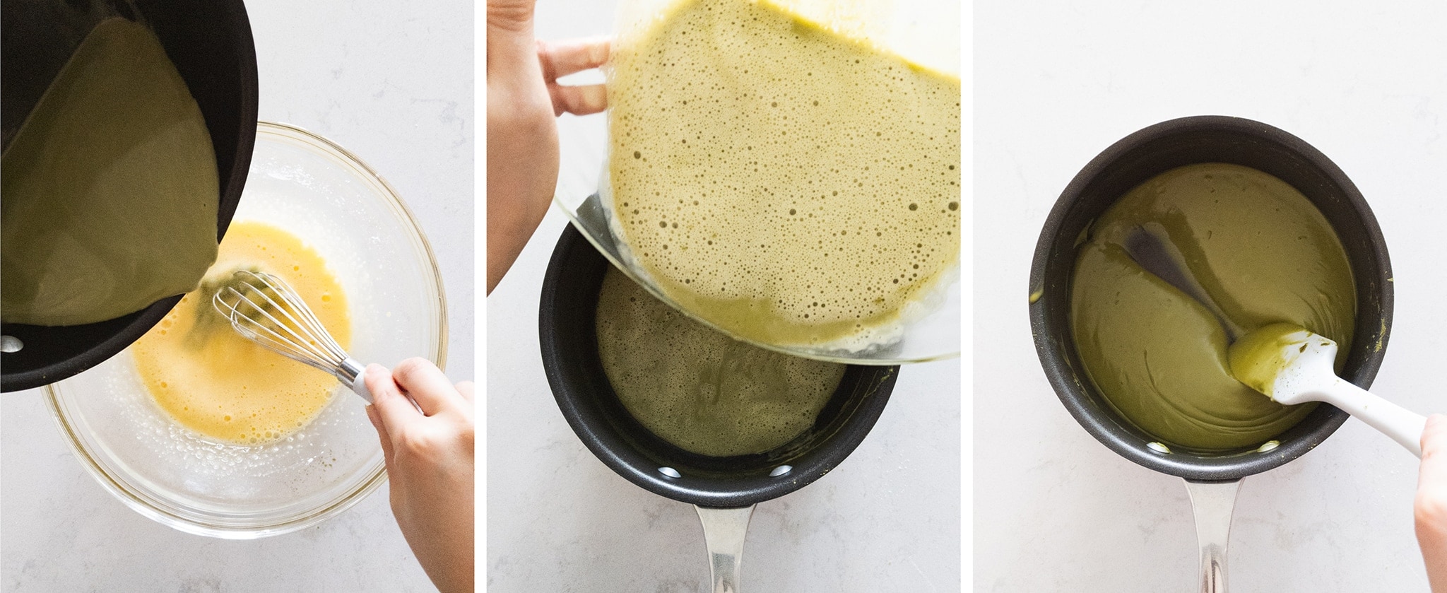 Making matcha pastry cream in a pot