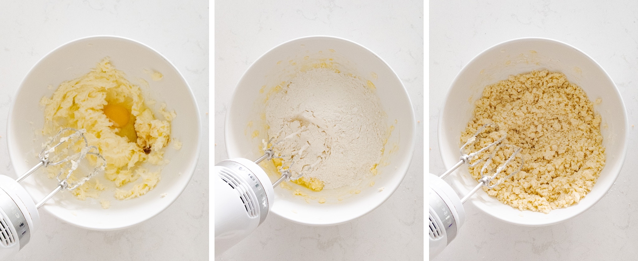 Mixing shortcrust dough in a bowl