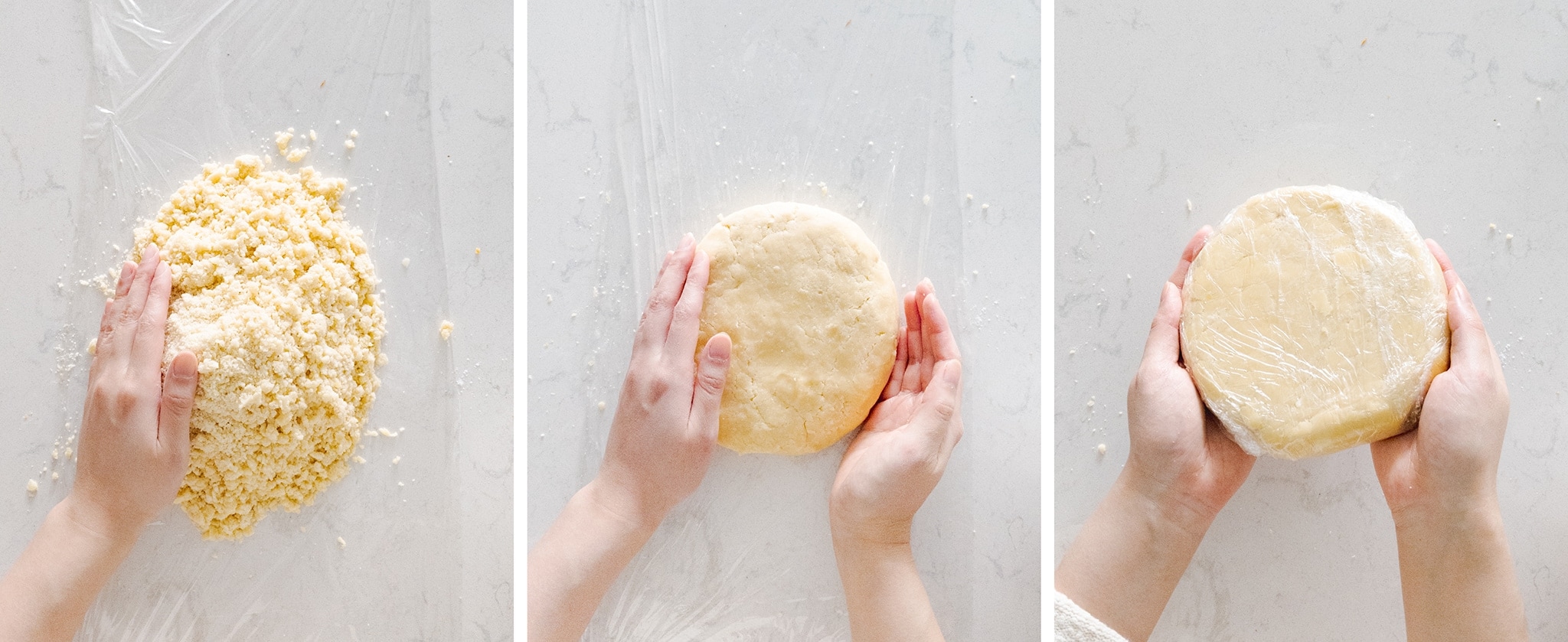 Pressing dough into a disc with hands