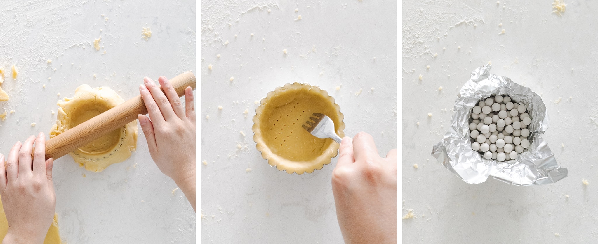 Preparing tart shells for baking