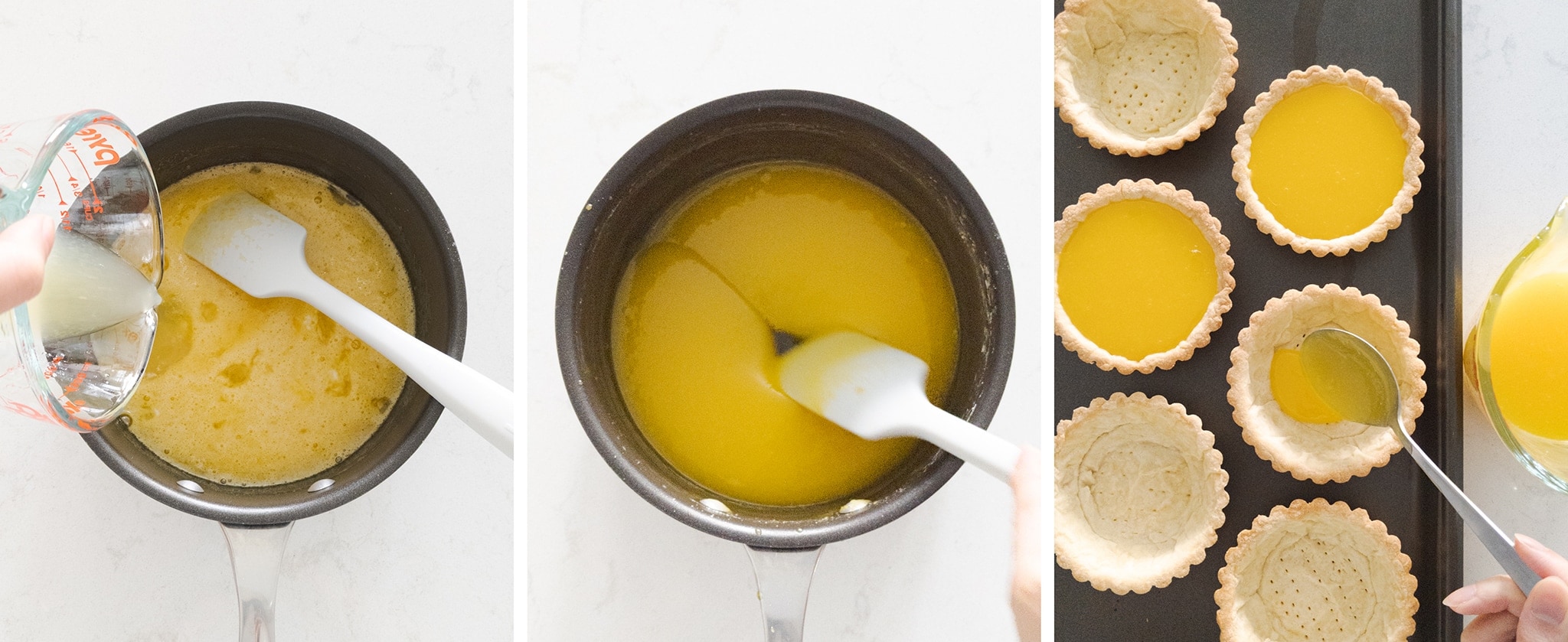 Making and filling tarts with lemon filling