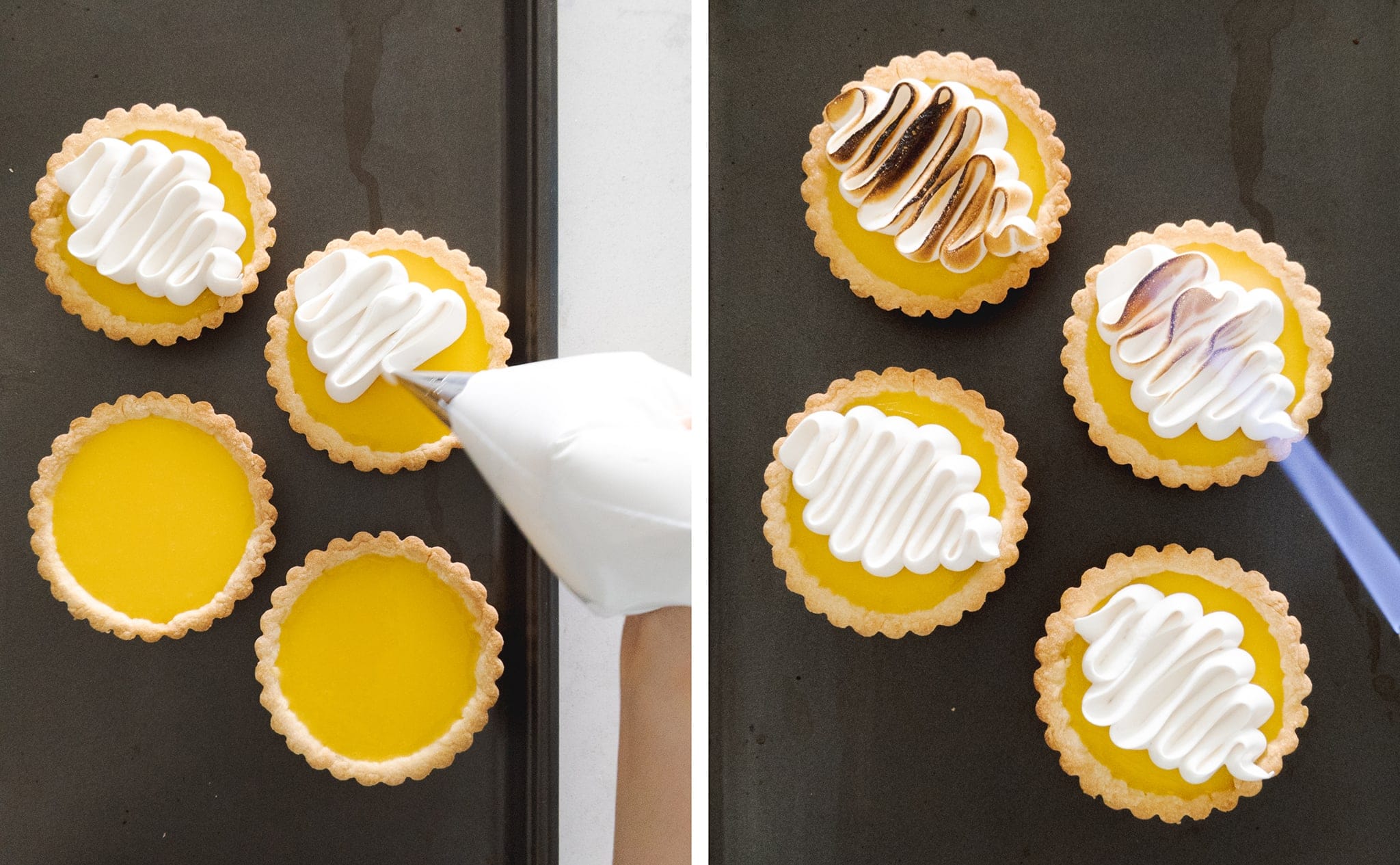 Piping and toasting meringue with torch