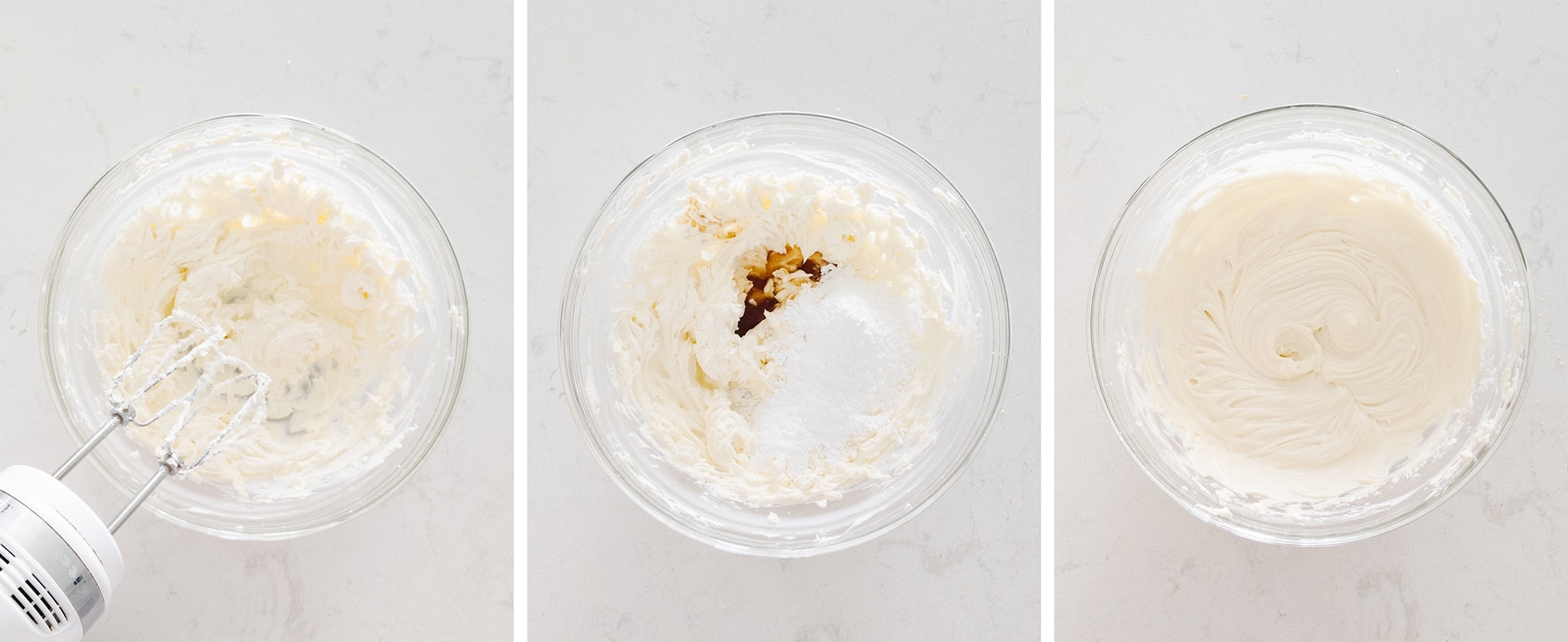 Mixing cream cheese and sugar together in a bowl