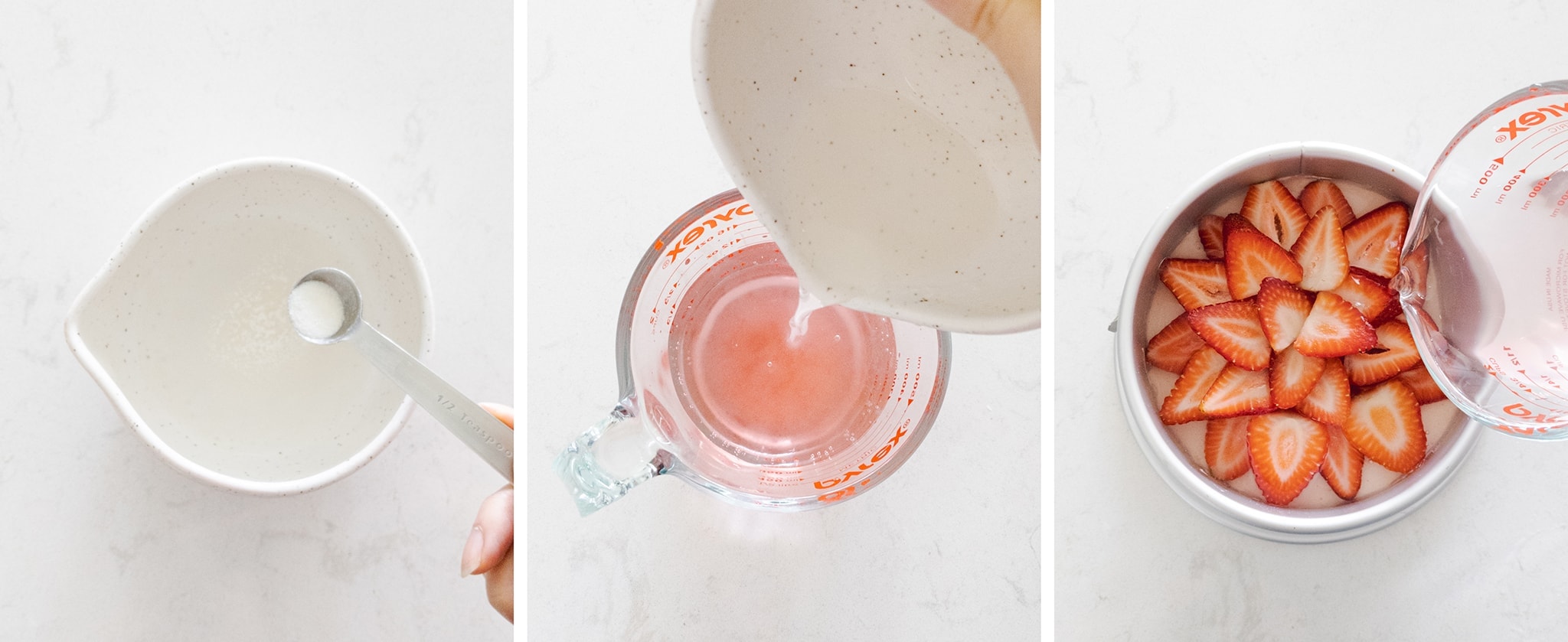 Making jelly with gelatin powder and pouring on top of cake