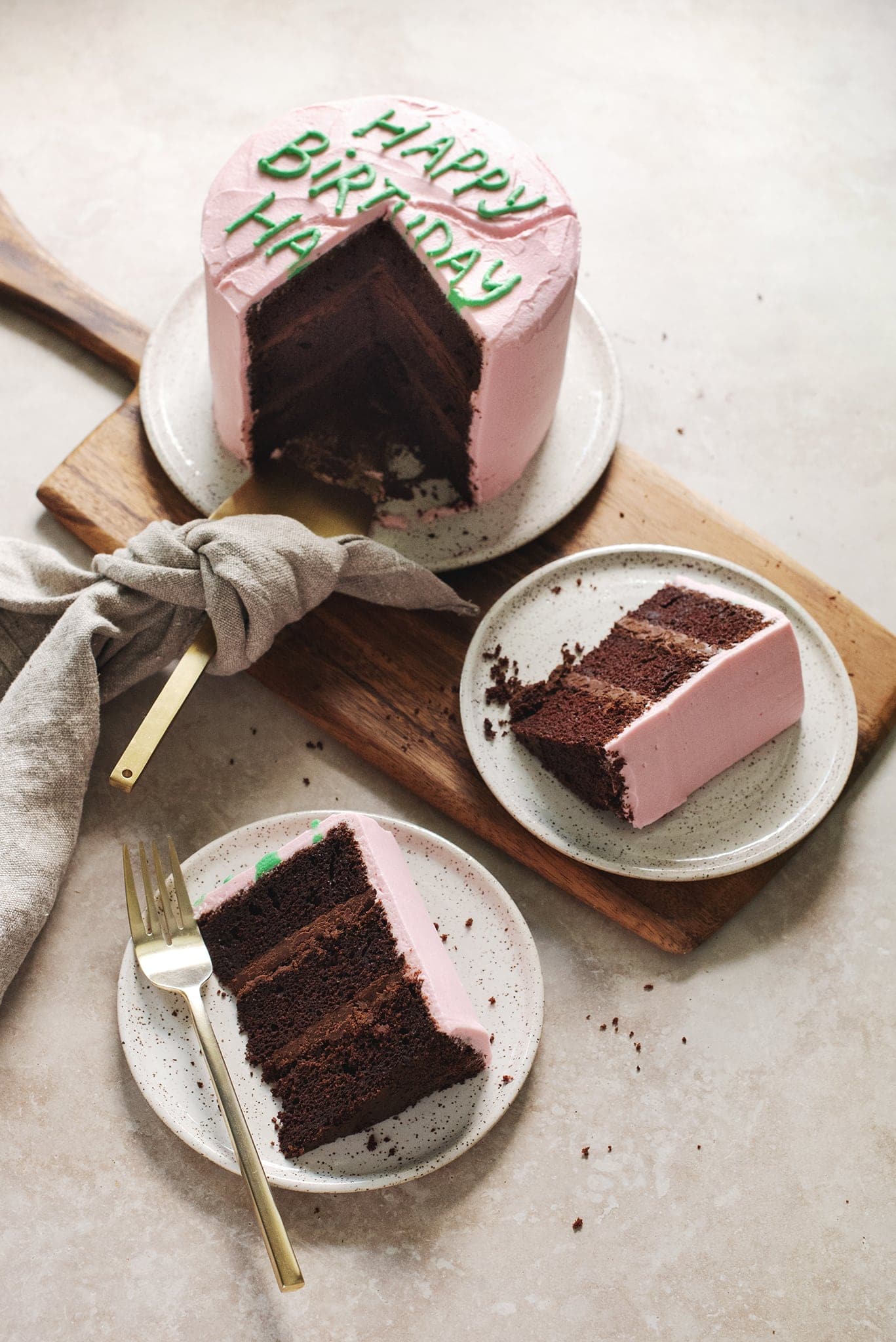 Two slices of chocolate cake cut from Harry Potterโs birthday cake