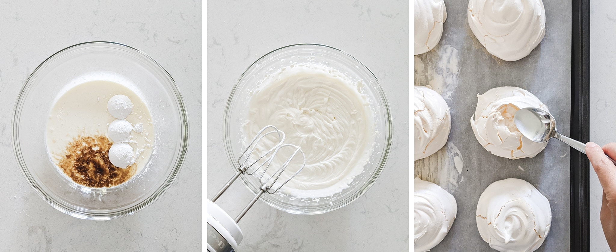 Making whipped cream to fill pavlovas