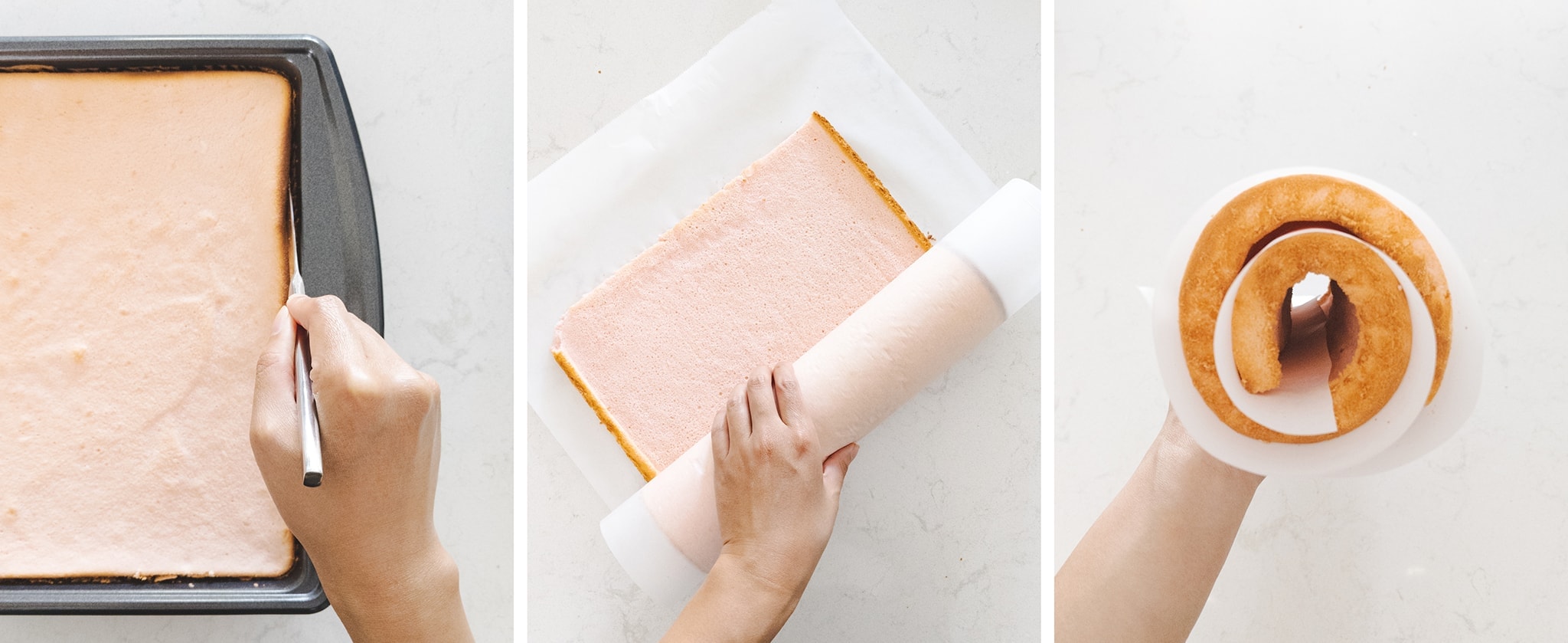 Pre-rolling sheet cake into a log shape