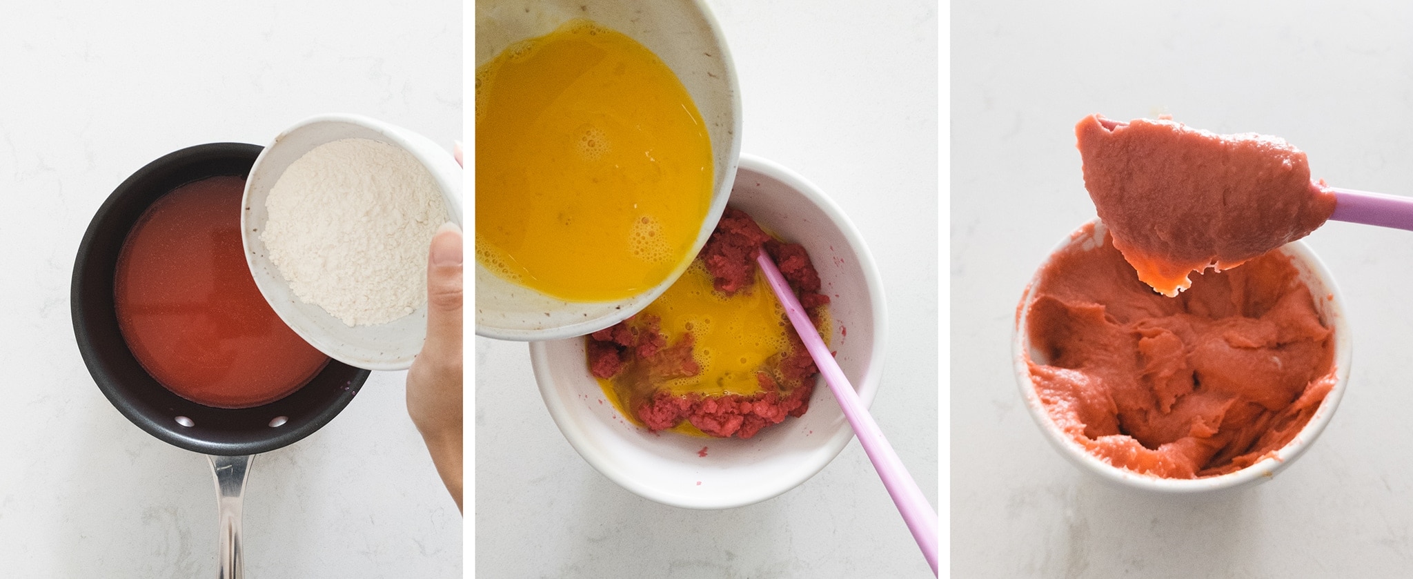 Making red choux pastry dough