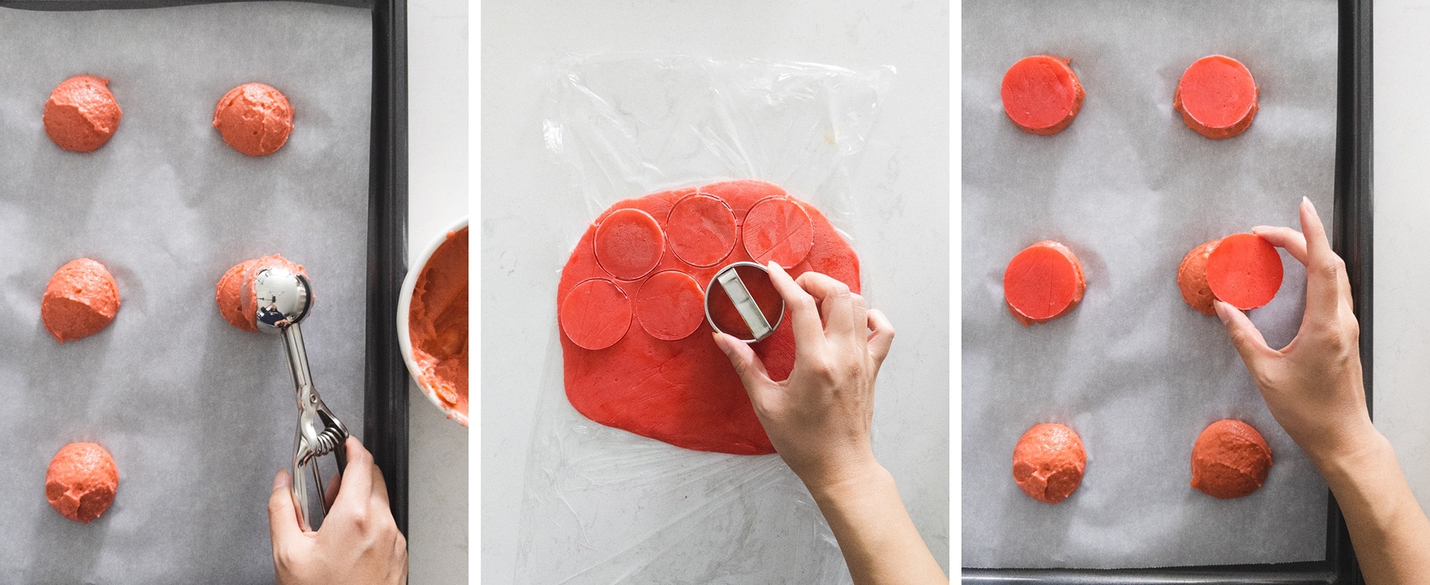 Prepping red choux pastry before baking