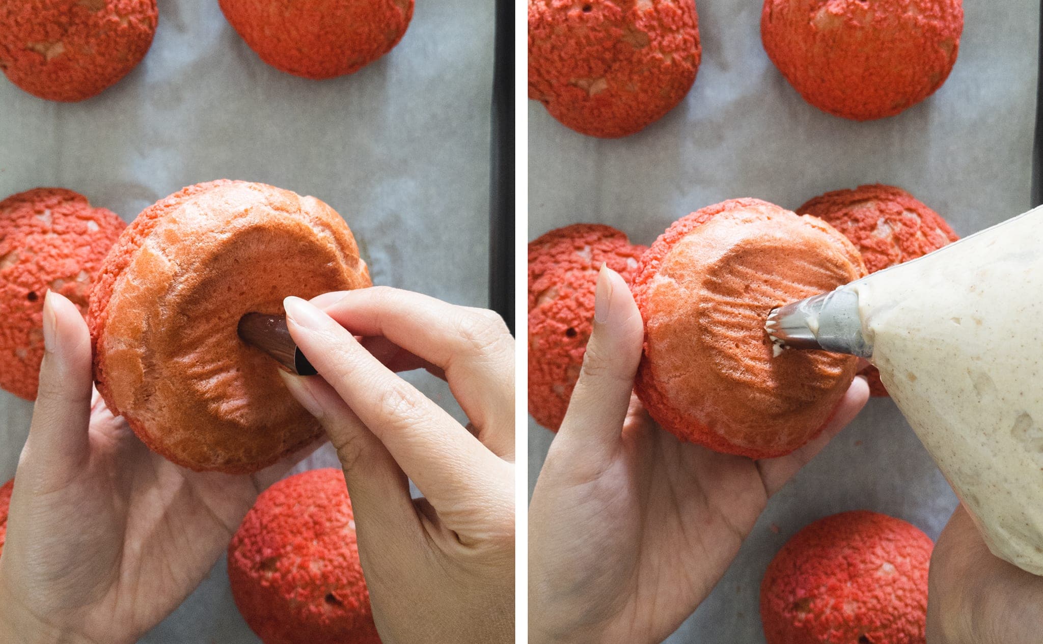 Filling cream puffs with cinnamon apple whipped cream
