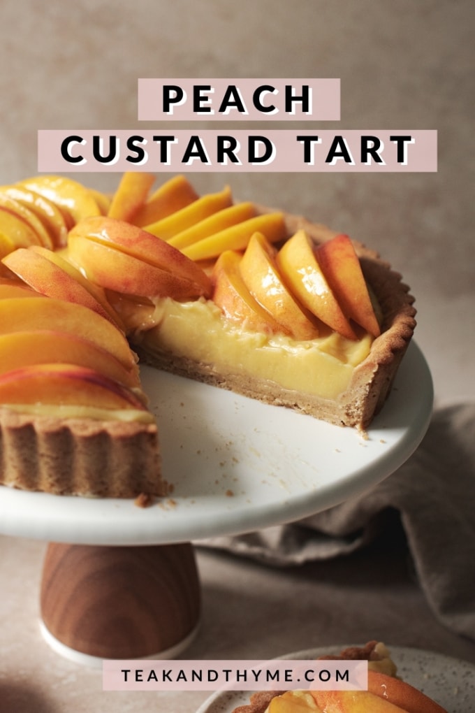 Custard pastry cream filling in a peach tart