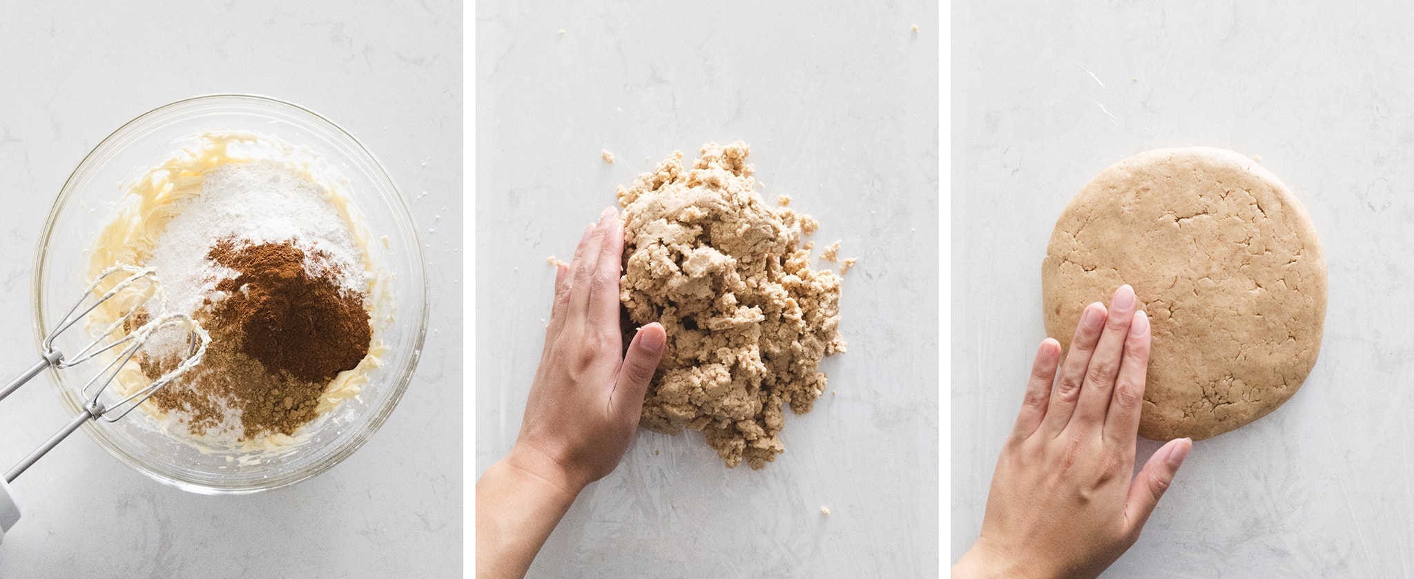 Pressing together tart dough into a disc