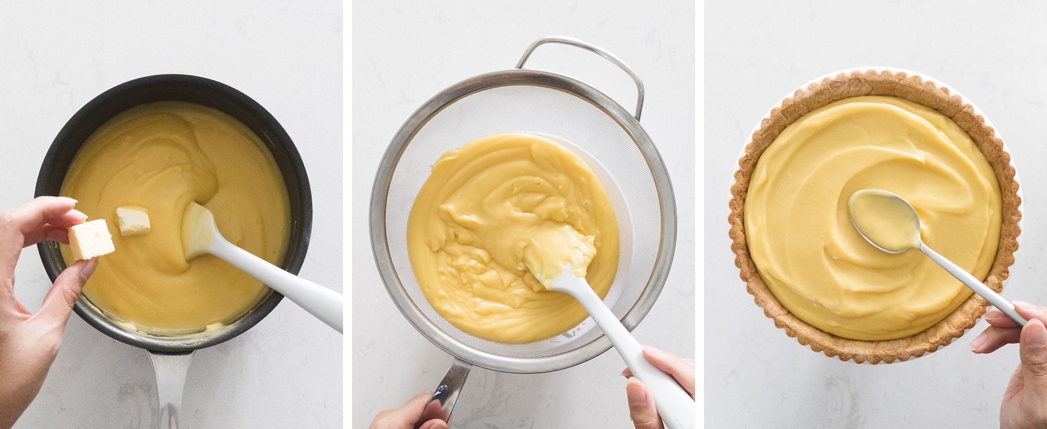 Making custard and filling baked tart shell