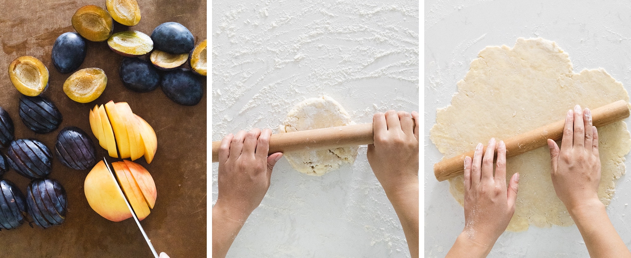 Slicing plums and peaches and rolling out galette dough