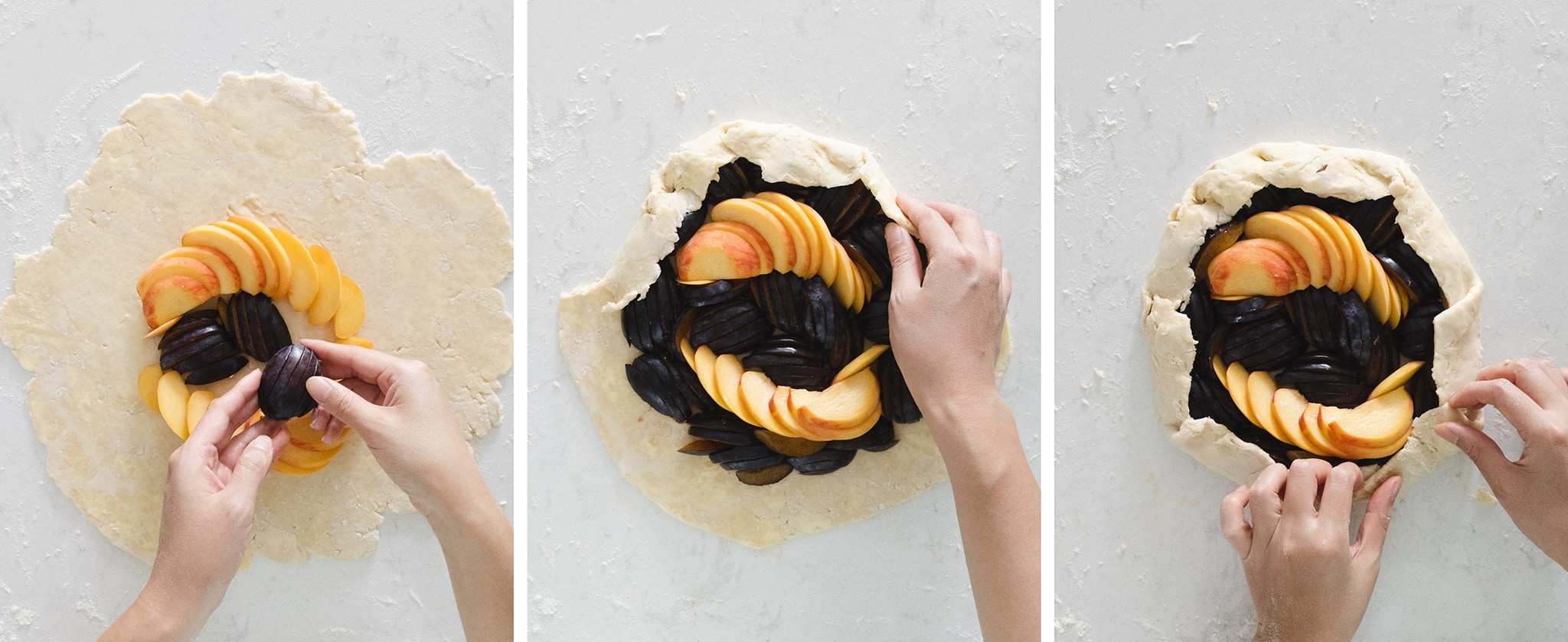 Arranging fruit in the middle of galette dough
