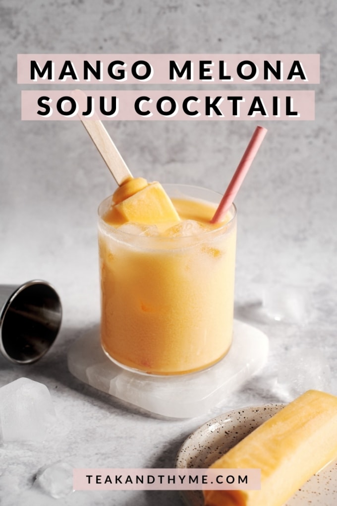 Mango melona soju cocktail with melona popsicle sticking out
