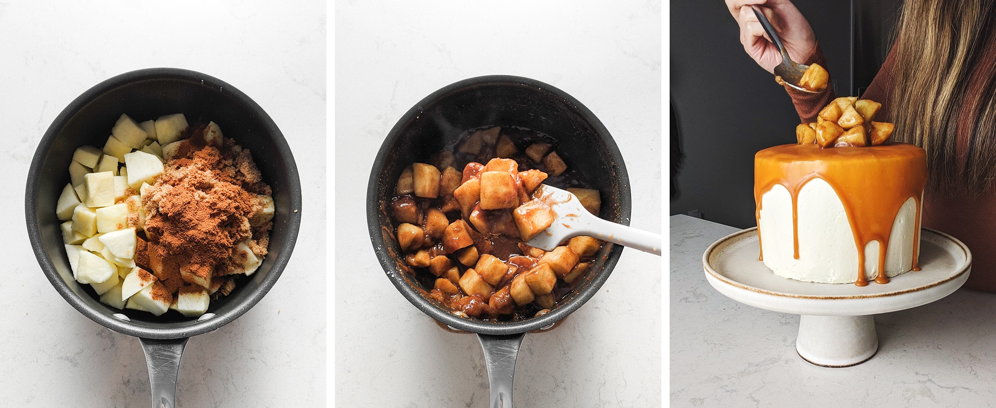 cooking cinnamon apple topping to put on top of cake