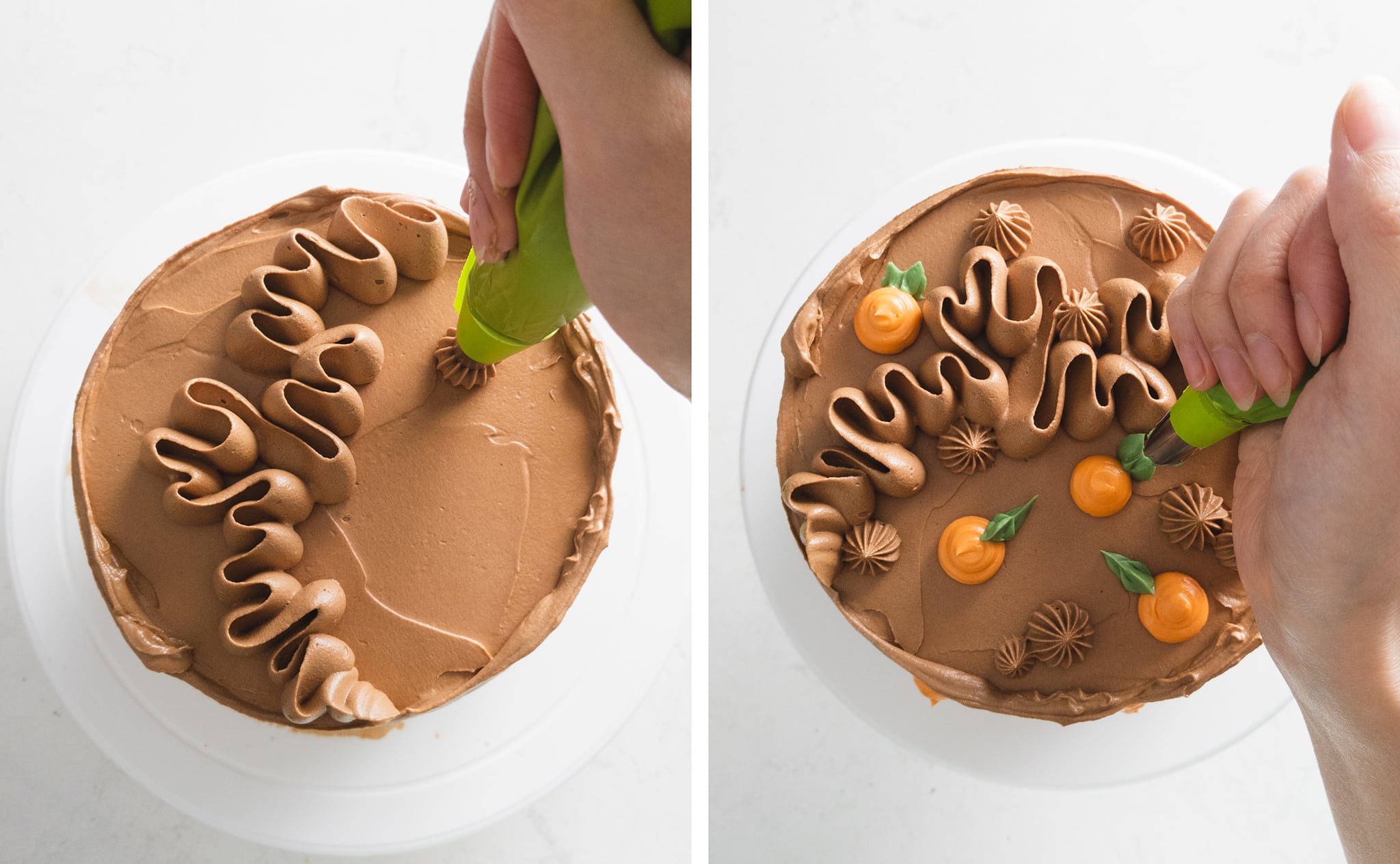 piping buttercream design on top of cake