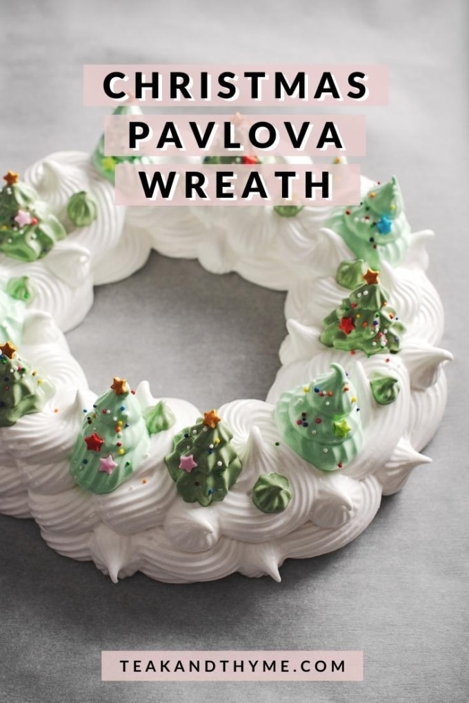christmas pavlova wreath with green trees piped on top