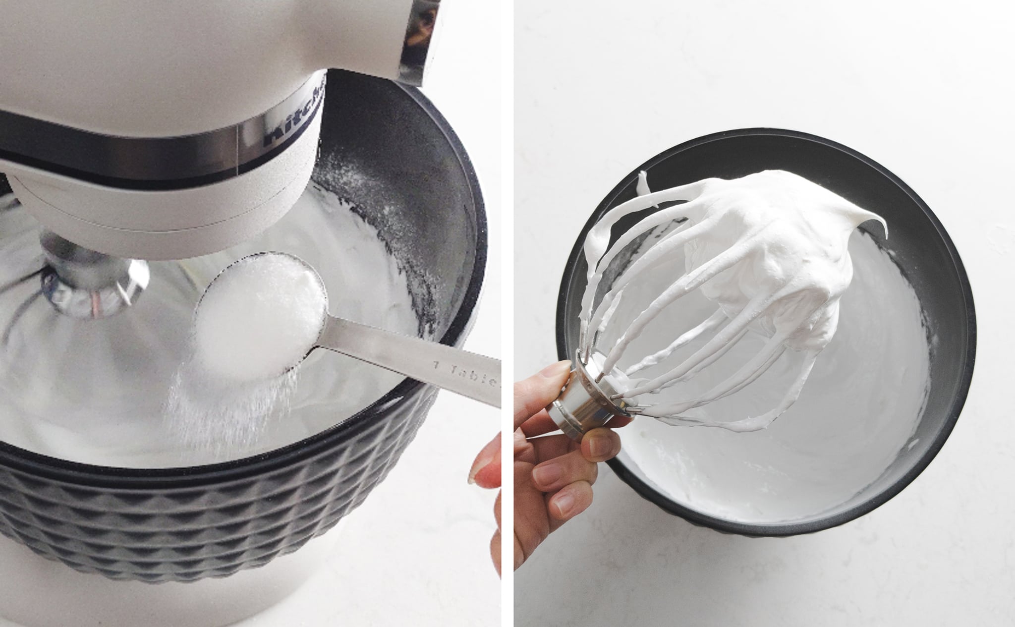 whipping meringue in stand mixer until stiff peaks