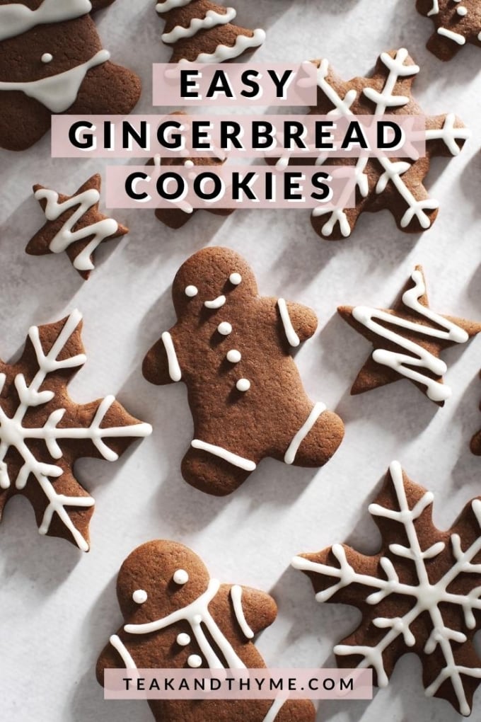 easy gingerbread cookies cut out into various shapes