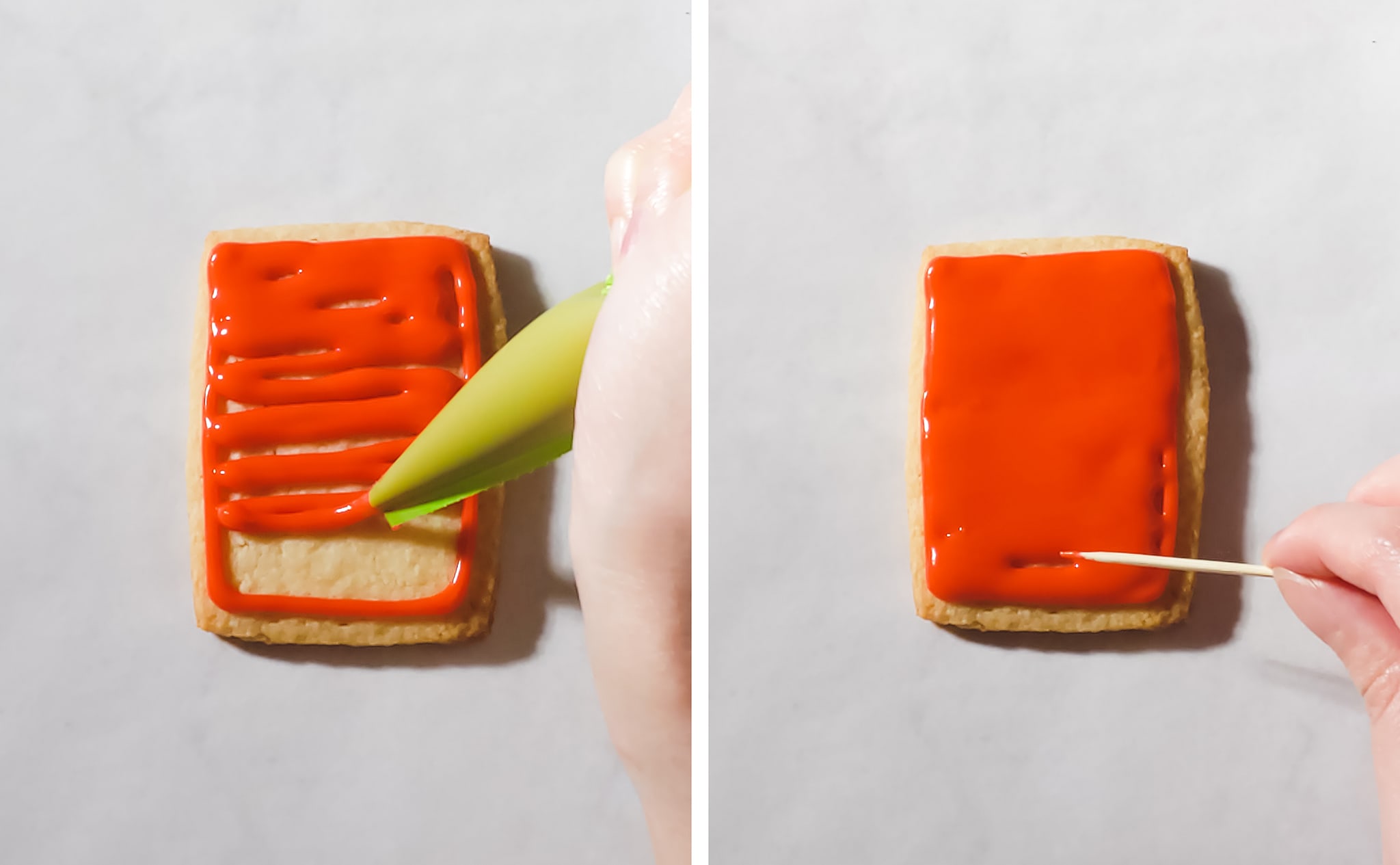 flooding cookie with red icing