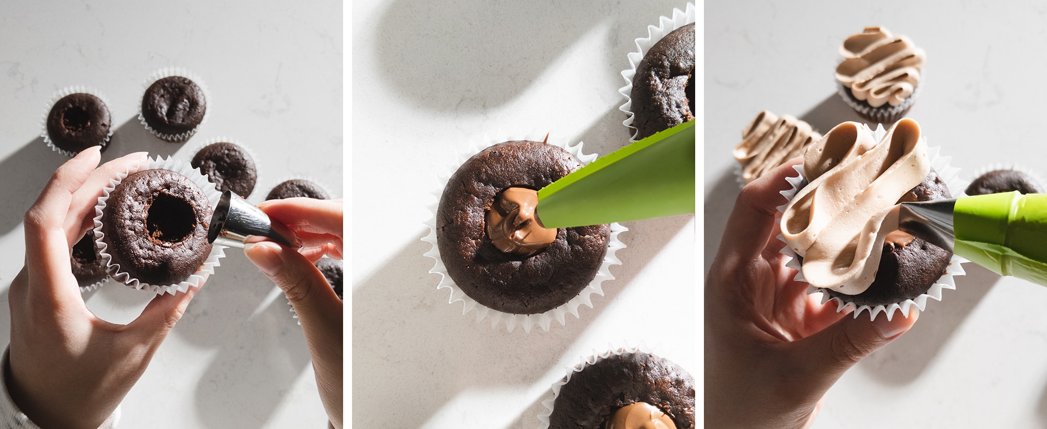 filling and decorating ferrero rocher cupcakes