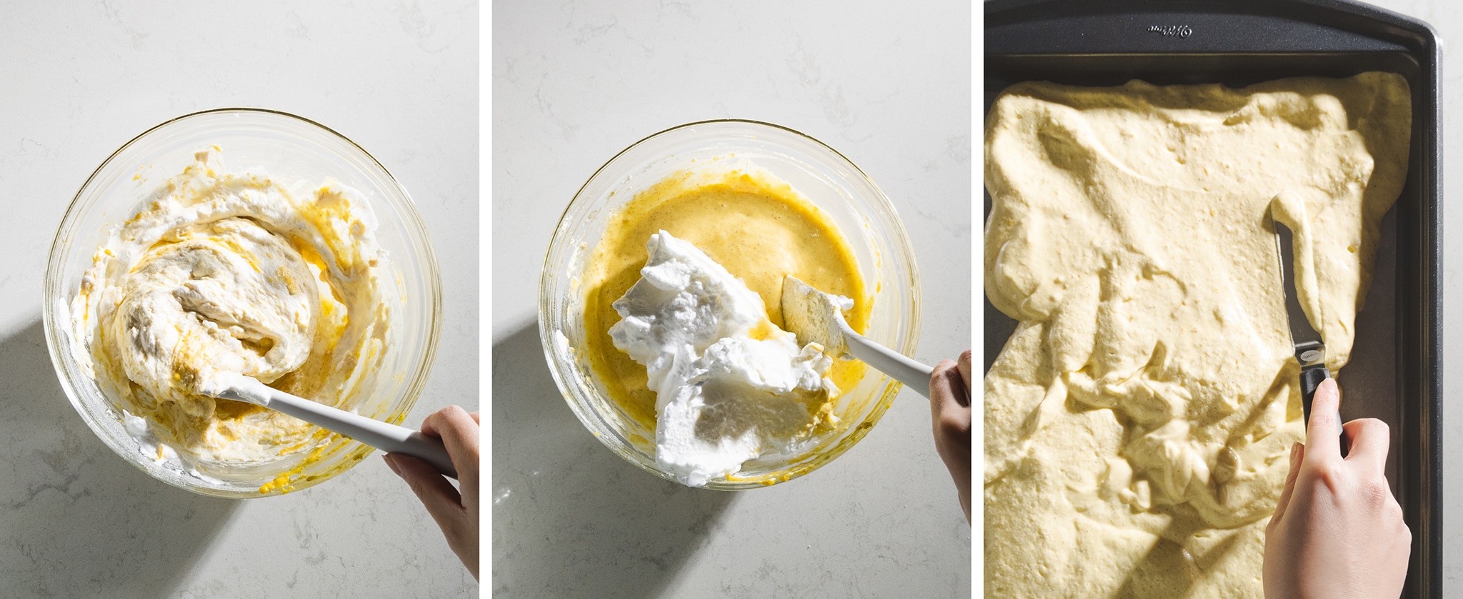 folding meringue into sponge cake batter